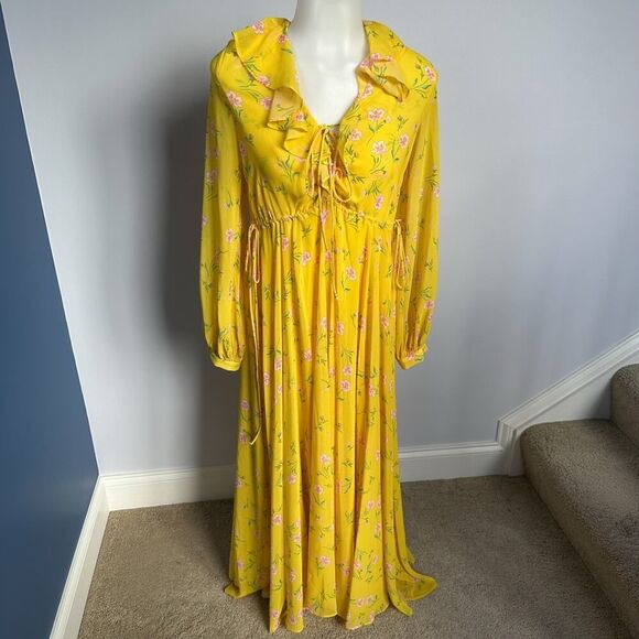 TOPSHOP Margot Yellow Floral Maxi Dress with Ruffles Size 2 - Picture 4 of 16